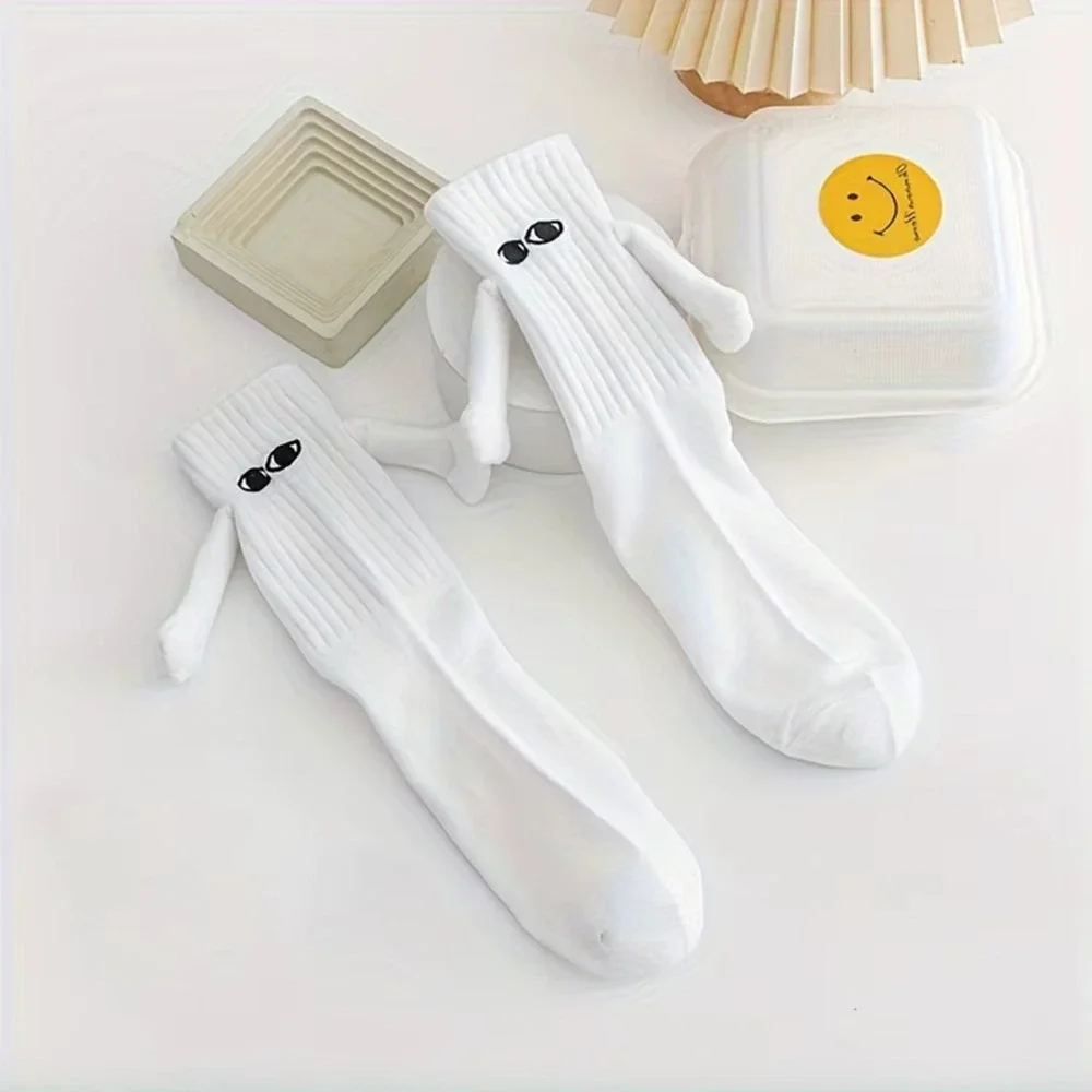 4 Pairs Magnetic Holding Hands Socks Funny Gift Unisex White NEW